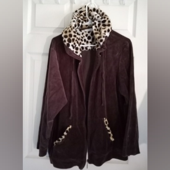 Ms Lee Vintage Animal Leopard Print Velour Tracksuit Hoodie Jacket - Size: 2X - Picture 1 of 5